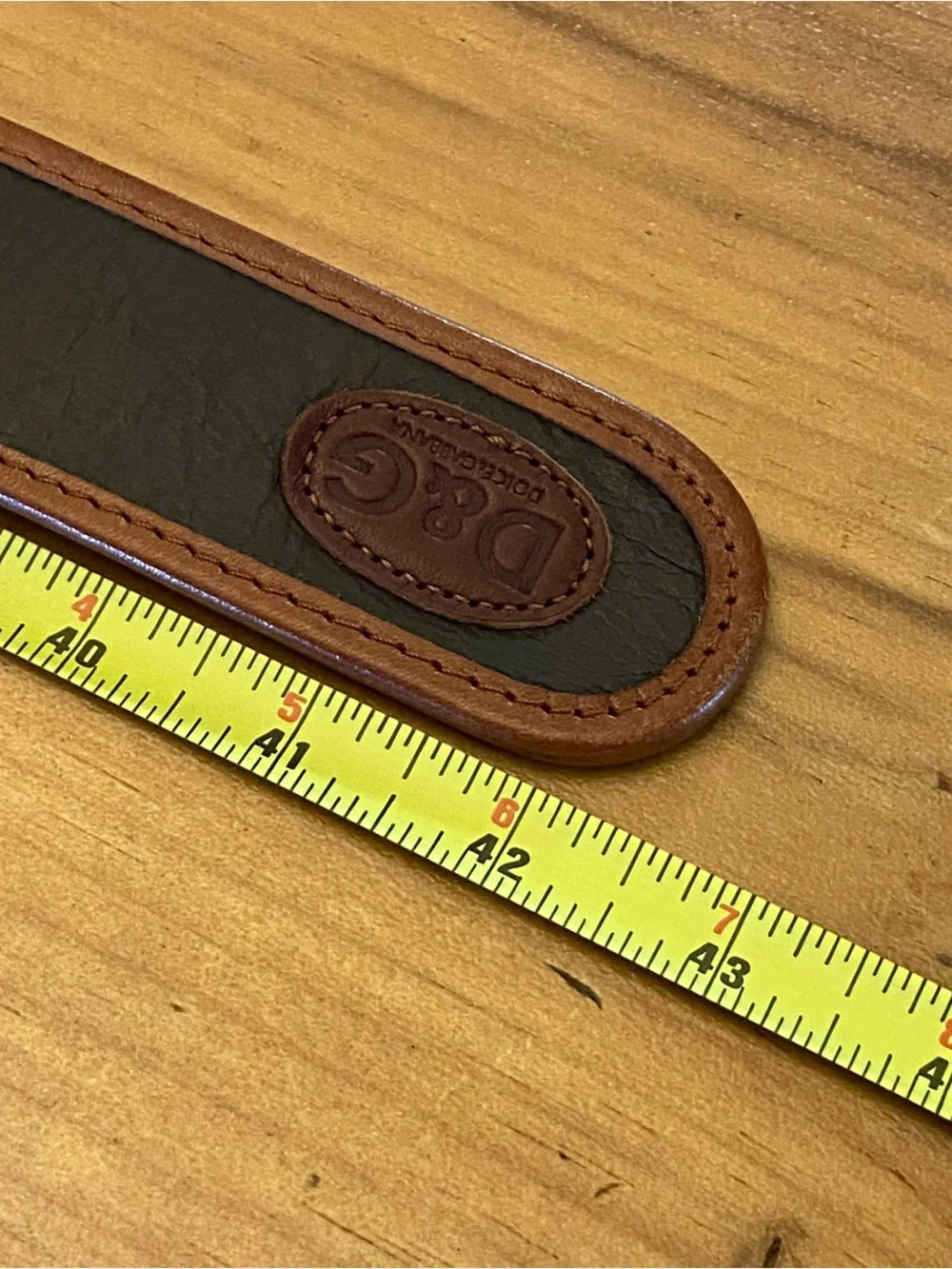 D&G Dolce & Gabbana Dark Brown Tan Floral Leather Belt with Brass Buckle Size 90